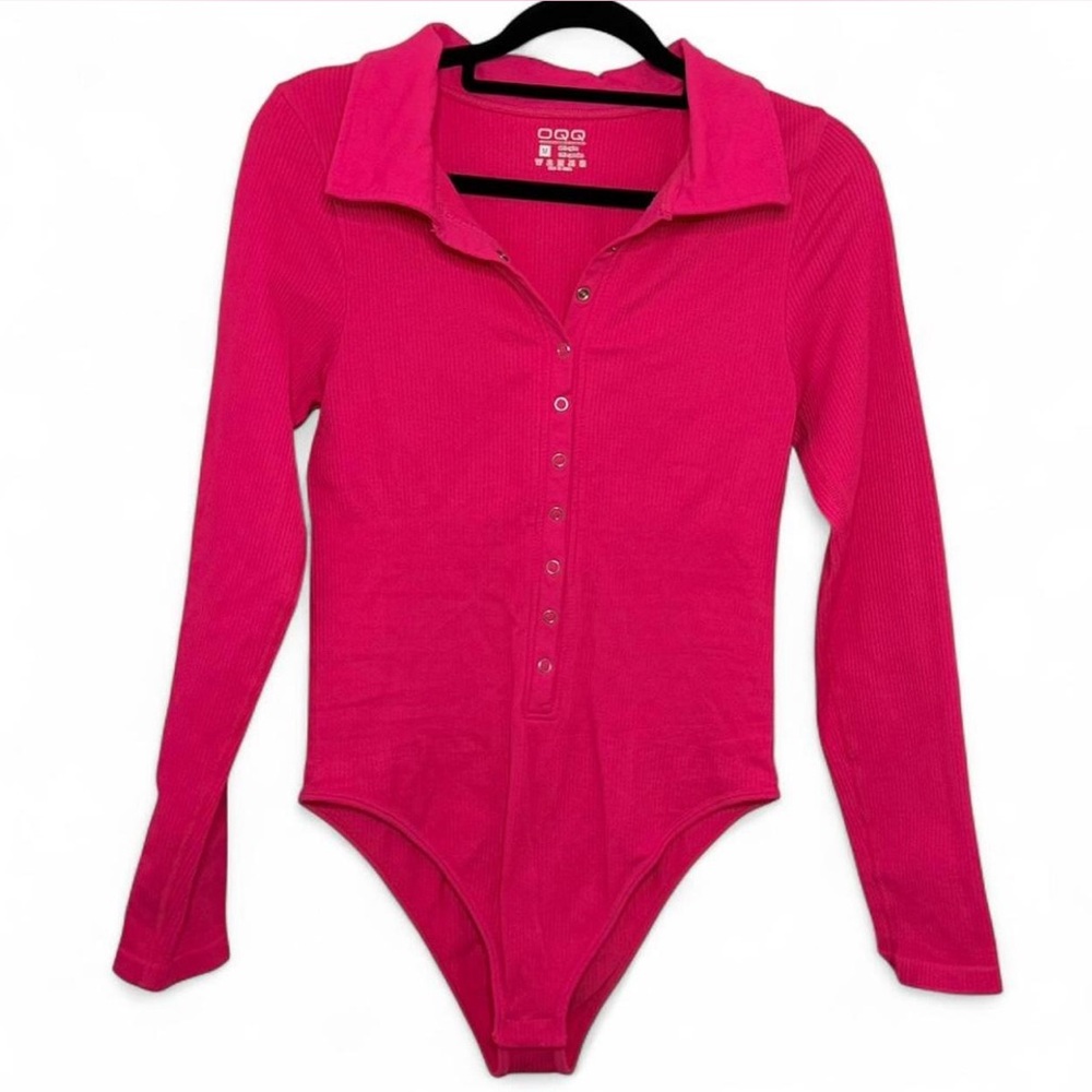 OQQ Women's Pink Long Sleeve Bodysuit